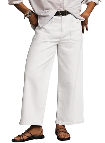 Eytino Plus Size Jeans for Women High Waisted Wide Leg Jeans Trendy Baggy Loose Stretchy Denim Pants with Pockets,3X White