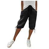 Short Femme Bermuda Taille Haute en Coton Lin, Shorts Ample Fluide et Légère, Bermudas Cou...