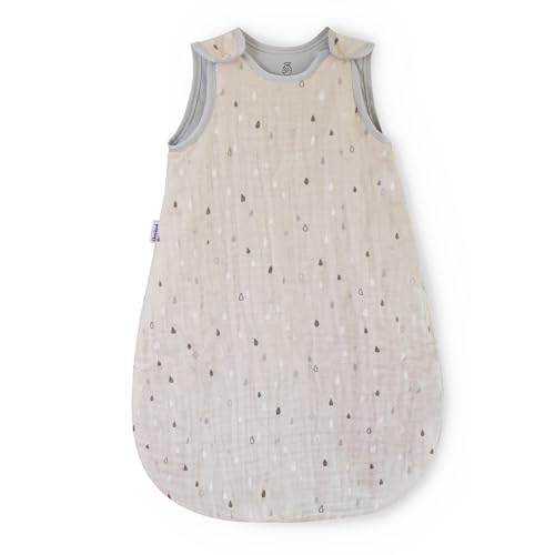 Ehrenkind Baby Sommerschlafsack Rund Musselin | aus weicher OEKO-TEX zertifizierter Bio-Baumwolle | Sommer Baby Schlafsack Baby 1 TOG Gr. 74/80 Natur-Graue Tropfen