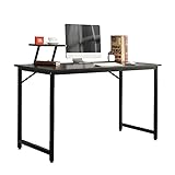 DlandHome Mesa de Ordenador con Panel de Soporte Escritorio de Oficina Mesa de Estudio Puesto de Trabajo Mesa de Despacho Negro (Marrón Oscuro)