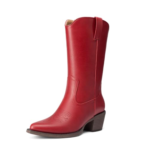 DREAM PAIRS Women's Cowboy Cowgirl Western Boots 7.5 Red