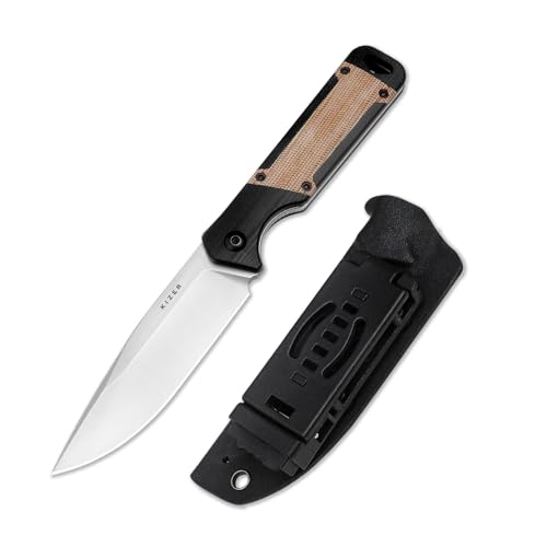 Kizer Militaw Fixed Blade Knife with Sheath, Nitro V Blade Camping Knife with G10 & Micarta Handle, Fixed Blade EDC Knife for Men Women Gift, Outdoor Hunting Hiking Survival Knives 1067A2