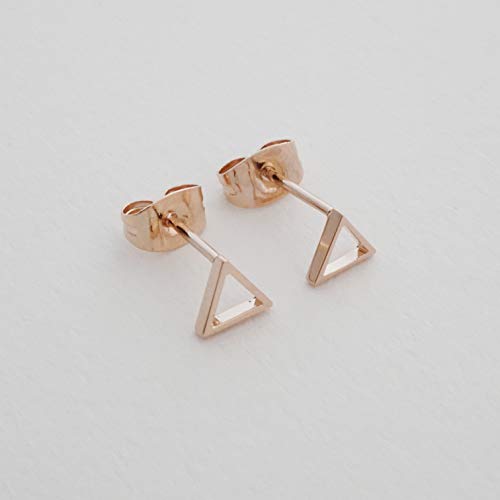 Honeycat 18K Rose Gold Plated Mini Outline Triangle Stud Earrings | Minimalist, Delicate Jewelry (Rg) #TOP1