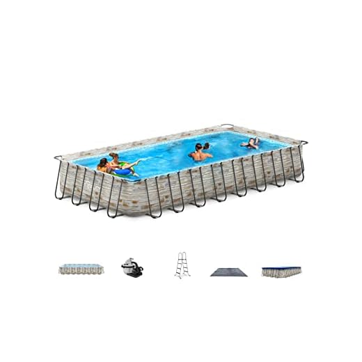 EVAJOY 32ft x 16ft x 52in Metal Frame Swimming Pool Set, Rectangular Above Ground Pool Set with Sand Filter Pump, Pool Ladder, Ground Cloth, Pool Cover for Backyard, Garden