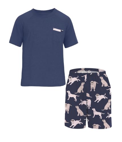 Image of Mens Pajamas Set Lightweight Summer Pjs Sleepwear Soft Comfy Short Sleeve Loungewear With Pocket (S-4X)