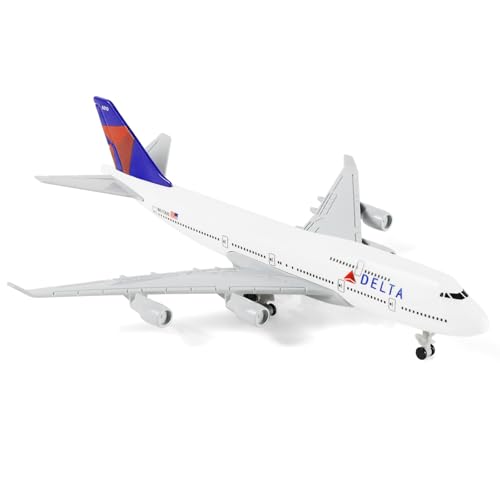 QIYUMOKE Modelo de metal 1/400 747 para Delta Boeing747 con ruedas (15,5 cm) adecuado para entusiastas de la aviación para exhibir, también se puede utilizar como regalo o decoración
