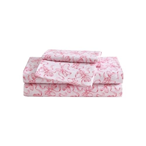 Betsey Johnson - Twin Size Sheet Set, Ultra-Soft Bedding with Smooth & Silky Feel, Deep Pockets, Bed Sheets with Matching Fitted Sheet & Pillowcase (Ballet Bows Pink)