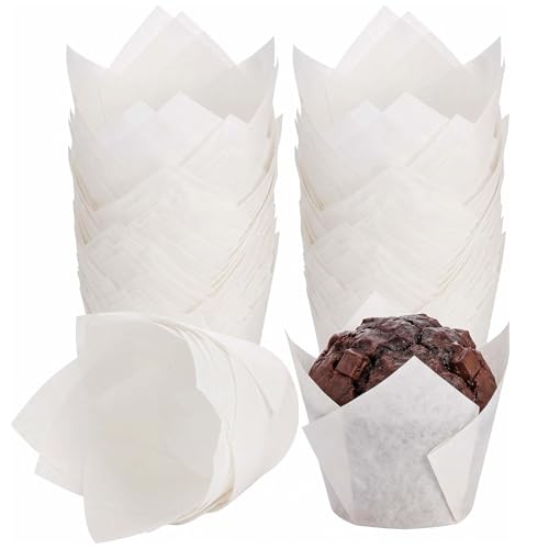Wuyituart 200 Pcs White Tulip Cupcake Liners for Baking, Standard Size