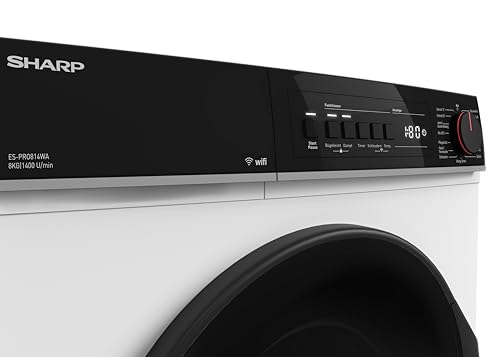 SHARP ES-PRO814WA-DE Waschmaschine Frontlader, 8kg, 1400U/min, Smarte Bedienung durch Veezy App, Dampffunktion, Inverter, 15 Programme, AquaStop, Weiß