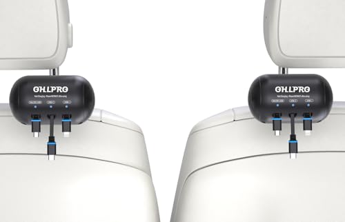 OHLPRO Retractable Backseat Car Charger [2 Pack], 3-in-1 Multi Car Charging Station with USB-C/USB-i/Micro-USB, 15W Fast Charging for iPhone, Samsung, Android, Headrest Mount for Uber Taxi Rideshare