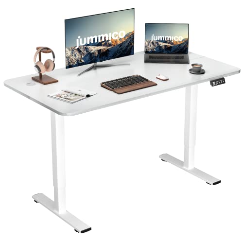 Jummico Standing Desk Electric Adjustable Desk Large 55 X 24 Sit Stand Up Desk Home Office Computer Desk Memory Preset With T-Shaped Metal Bracket, White #TOP24