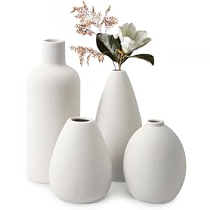 Keramik Vase Weiß, Vasen Set-4 Vase Beige für Dekor Frische Blumen Pampasgras Blumen Getrocknete Blumen Home Wohnzimmer Schlafzimmer BüRo Idee Regal BüCherregal Tisch Mantel(Beige)