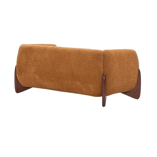 Image of Upholstered 3 Seater Sofa Three Seater Sofa with Wooden Legs for Living Room Hotels & Offices (Two Seater Boucle Camel)