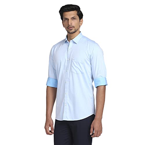 Image of Colorplus Men's Pure Cotton Weft Chambray Pattern Tailored Fit Spread Collar Full Sleeve Casual Shirt