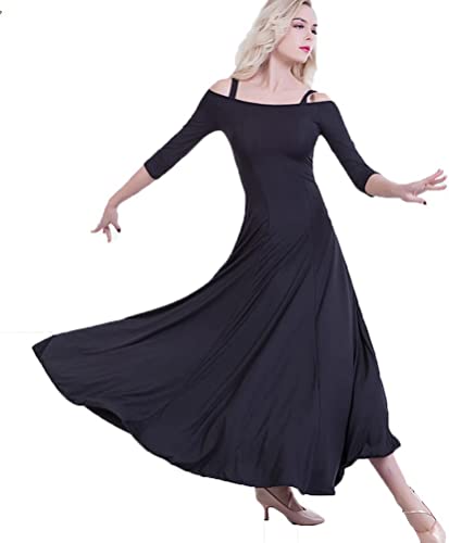 Vestidos De Salón para Mujer Flamenco Salsa Dance Practice Dress Strapless Waltz Tango Performance Traje Moderno (Color : Black, Size : XL.) Cover