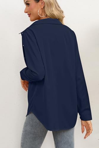 OMSJ Women Button Down Shirts Long Sleeve Chiffon Office V Neck Casual Business Blouses Tops4