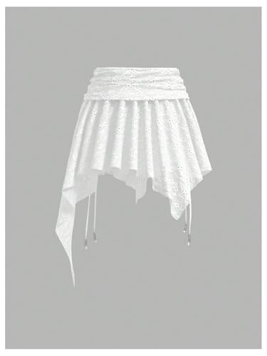 MakeMeChic Women's Summer Y2K Drawstring Ruched Mini Skirt High Waisted Asymmetrical Hem Short Skirts2