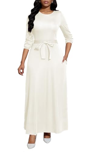 Image of BubFee Long Dress for Women Casual Long Sleeve Dresses Maxi Dress Empire Waist Loose with Belt