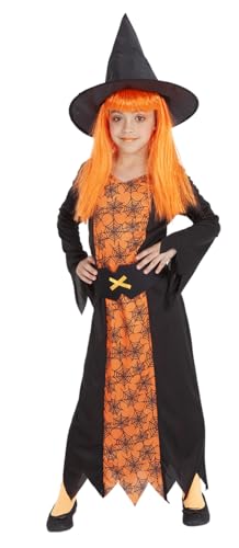 Rubies Disfarce bruxa de tecido de bruxa laranja para meninas e meninos, vestido e chapéu, licença oficial, fato de bruxa para Halloween, festas