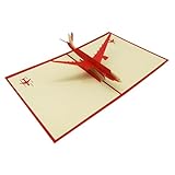 FashionCha Tarjeta de Felicitación 3D Avión Modelo de Aeronave Mensaje Personalizable Adecuada para Cumpleaños Hombres Viajes Graduados, Rojo