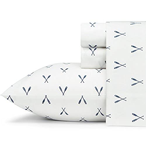 Image of Eddie Bauer - Queen Sheet Set with Fitted Sheet & Pillowcases, 100% Cotton Percale Bedding, Crisp & Cool, Deep Pocket, Dorm Room Essentials, Eddies Oar