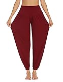 PINSPARK Yogahose Damen Lang Haremshose Sport Yoga Hose Curvy Jogginghose Oversize Pluderhosen Freizeithose Elegant Sporthosen Rot L