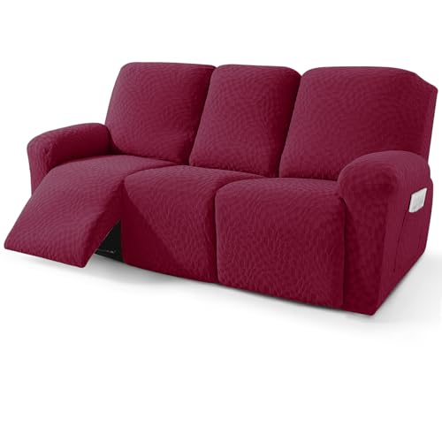 Image of 2026 Sofa Recliner Cover 5-Piece (69 inch-91 inch) Super Soft Recliner Couch Covers with Big Pocket & Anti Slip Ties Stay in Place, Stretch Lazy Boy Reclining Couch Sofa Slipcover Durable Washable, Wine Red