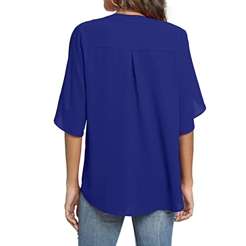 Womens Tops Dressy Casual Ladies Business Elegant Blouses Summer Short Sleeve Tunics V-Neck Shirts Work Attire Royal Blue Plus 4XL3