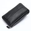 QUEAMBLER Real Leather Clutch Bags for Men Large Zip Around Genuine Leather Purse Vintage Retro Checkbook Handbag Black #3