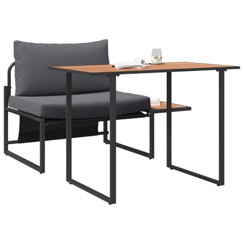 Meuble d'exterieur acier anthracite et table acacia résistant aux intemperies - 3