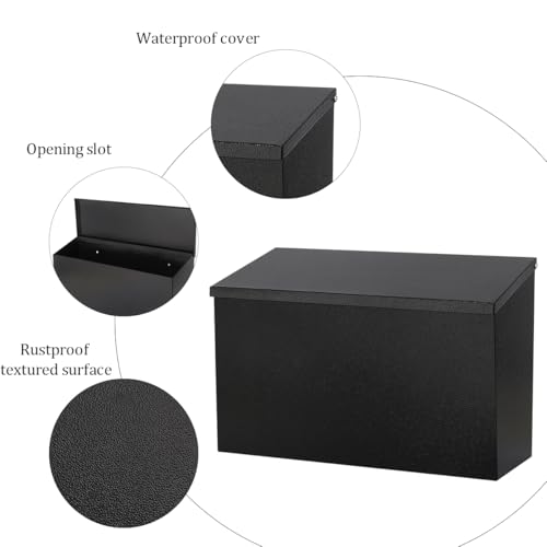 Image of Wall-Mount Mailbox for Outside,Large Capacity Mail Box Waterproof and Rust-Resistant, Galvanized Steel Metal Post Box, Mailboxes for House, 15.7 inchx9.9 inchx4.9 inch Black