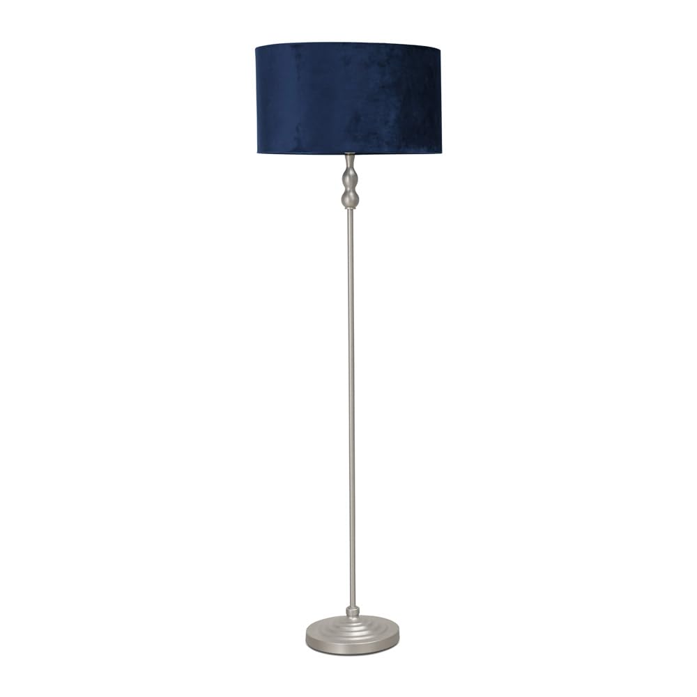 Valuelights Unisex Navy Maggie Brushed Chrome Silver Floor Lamp W/ Velvet Lamp Shade In