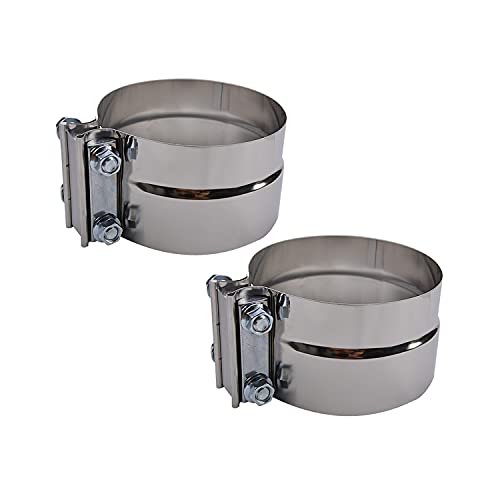 ROADFORMER 4 inch Exhaust Clamps 304 Stainless Steel Lap Joint Band Clamps for 4 OD to 4 ID Pipe Muffler Turbo Downpipe Catalytic Converter Repair 2 Pack
