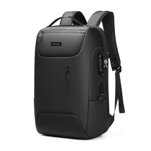 HORNBILL Anti-Theft Laptop Backpack, 15.6 inch Business Laptop Lightweight Rucksack Bag with USB Charging Port & Lock, Water Resistant Travel Backpack Computer Bag for Women Men, Black