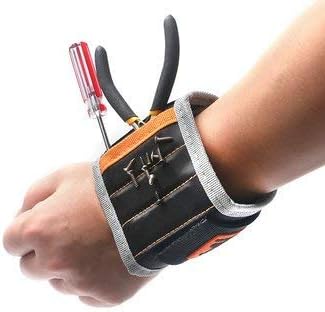 1680D Ballistic Polyester Magnetic Belt Wristband with 3 Powerful Strong Magnets for Holding Tools; Screws; Nails; Bolts; Drill Bits and Small Tool; Black