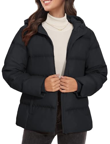 MAGCOMSEN Women's Down Puffer Jacket with Hood Lightweight Thermal Quilted Coat with Pockets Zip-up Winter Warm Jacket