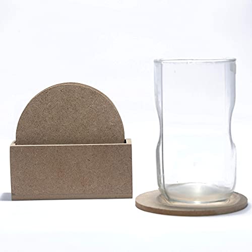 Image of IVEI MDF DIY Coasters with Holder Stand - MDF Plain Wooden Coasters & Holder Blank Cutouts for Painting, Sheet Craft, Decoupage, Resin Art Work & Decoration (Round with Vertical Holder)