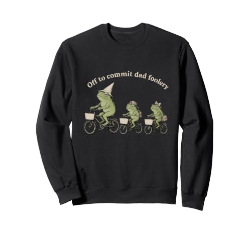 Funny Off to Commit Dad Foolery Frogs Riding Bicycle Theme Sweatshirt