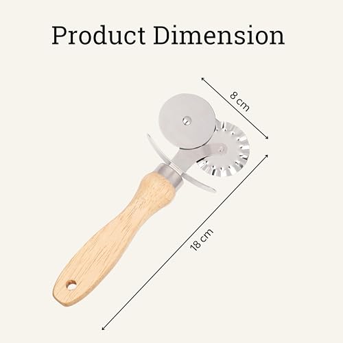 Image of Kreshu 2 in 1 Stainless Steel Double Tip Wheel Pizza Cutter with Wooden Handle | Kitchen Tool Accessories for Pizza & Pastry Pasta Spaghetti Ice Cream Cubes Cutting and Sandwich Slicer (Pack of 1)