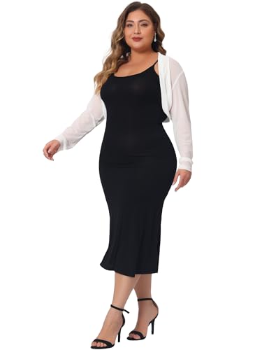 Image of Agnes Orinda Plus Size Mesh Crop Cardigans for Women Long Sleeve Open Front See Through Sheer Bolero Shrug Top