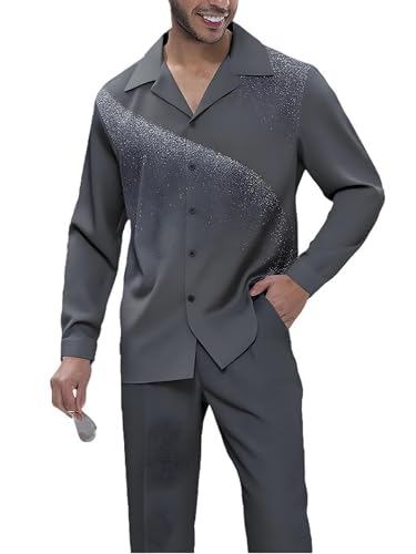 ZIBRAL Men's Fashion 2 Piece Dress Shirts Suits Long Sleeve Big and Tall Men Leisure Sets Formal Shirts Pants Sets ZM154-04-XXL