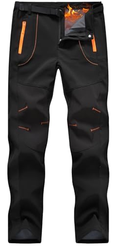 Rdruko Men's Snow Ski Pants Waterproof Insulated Winter Fleece Lined Hiking Snowboard Pants with Belt(Black,US XXL)