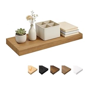 RICHER HOUSE Oak Floating Shelves for Wall, 60 x 23.5 x 3.8 cm Wooden Shelves, Wall Decor with Invisible Brackets for Bedroom, Living Room, Bathroom, Kitchen, Laundry, Office