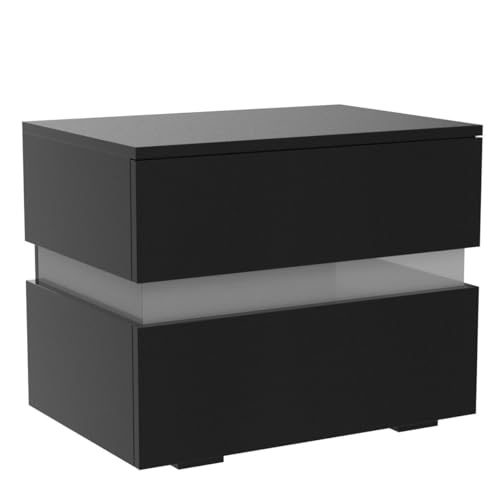image for St.Mandyu LED Nightstand Set of 2 with 2 Storage Drawers, Modern High 