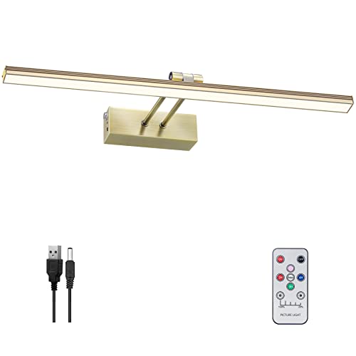 La Mejor Selección de Iluminación para cuadros y expositores favoritos de las personas. 43 FUNCHDAY Luz de imagen, luz de imagen remota con regulable y temporizador, luces de fotos inalámbricas con batería para pinturas, luz de arte recargable de metal (latón...
