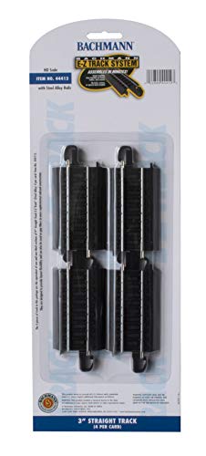 Bachmann Trains - Snap-Fit E-Z Track 3” Straight Track (4/Card) - Steel Alloy Rail With Black Roadbed - Ho Scale #TOP3