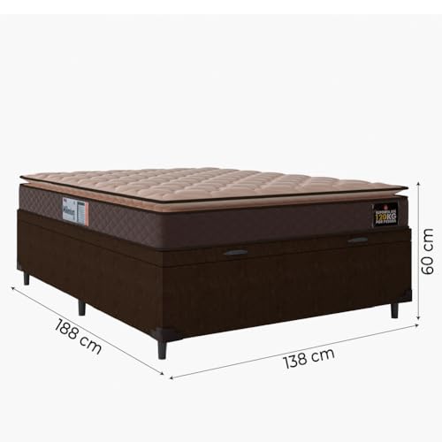 Cama Box Baú Casal Colchão Espuma D33 Pillow Top Millenium 138x188x60cm Marrom Hellen - Suporta até