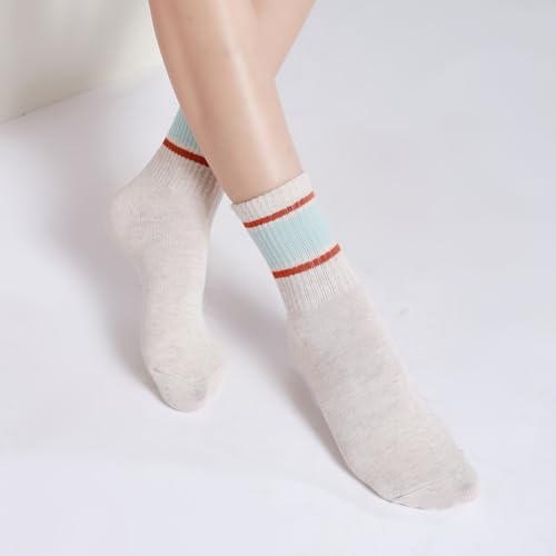Image of Women's Premium Moisture Transferring Crew Socks, Suitable for Casual Sports, Soft and Comfortable(3P Pink+3p Beige)