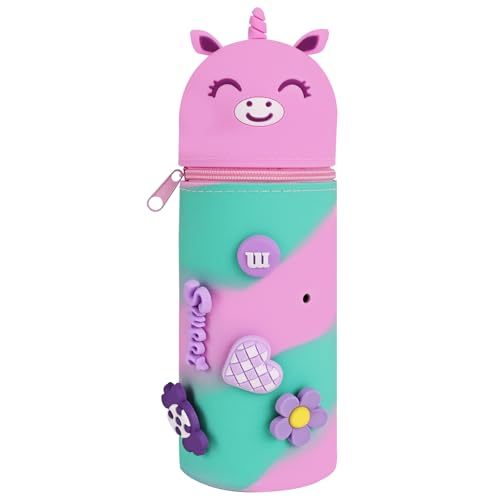 Zidoley Estuche Escolar Kawaii 2 en 1 de Silicona Suave, H 20 cm (Unicorn-S)