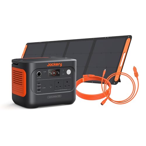 Jackery Explorer 1000 v2 Portable Power Station, 1070Wh LiFePO4 Battery, 1500W AC / 100W USB-C Output, 1 Hr Fast Charge, Solar Generator with 200W Solar Panel + Extension Cable + Car Chargin